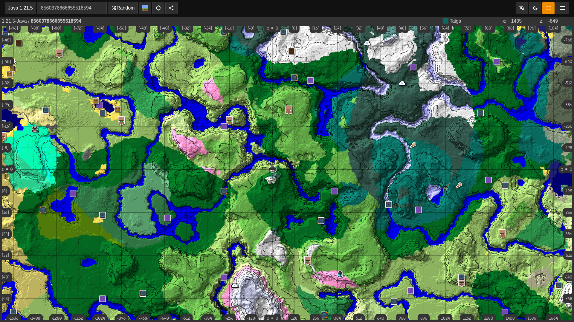 Minesite interactive seed map viewer - seedsviewer biome and structure locator tool
